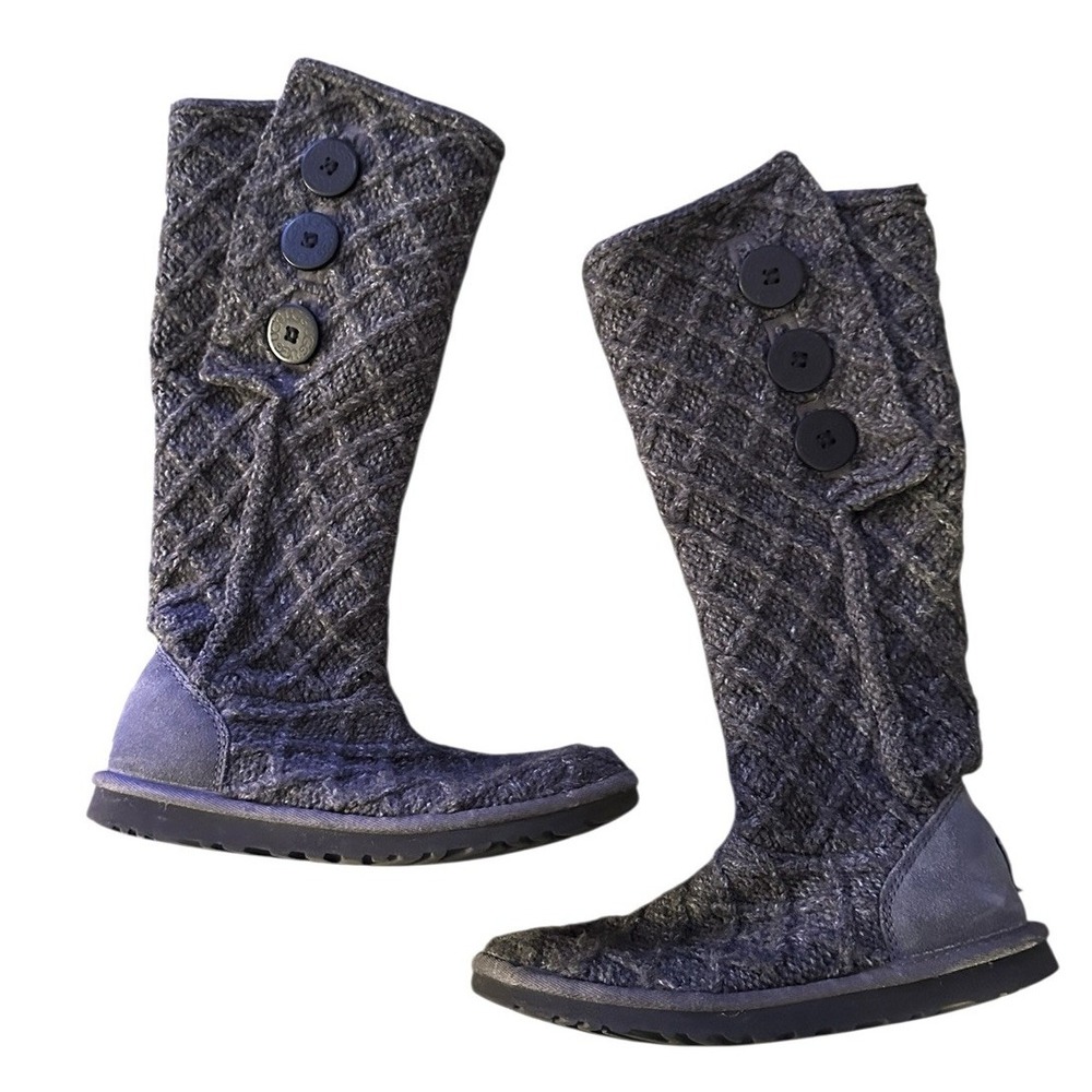 UGG Australia Lattice Cardy Boots Womens Size 6 Gray Knit Button Tall 3066